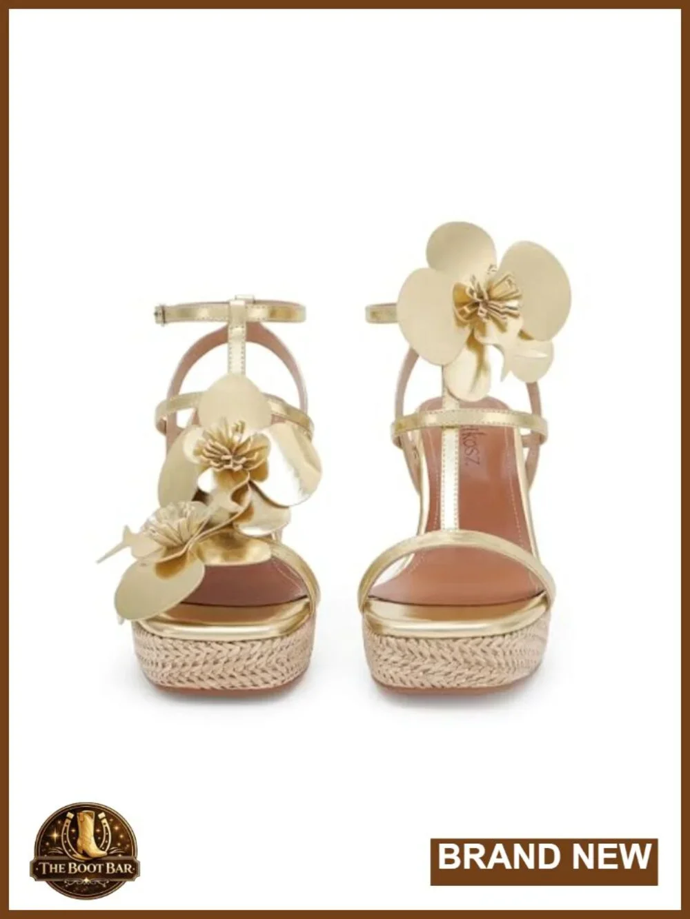 Raffia Wedge Sandals with Floral Pattern and Ankle Wrap